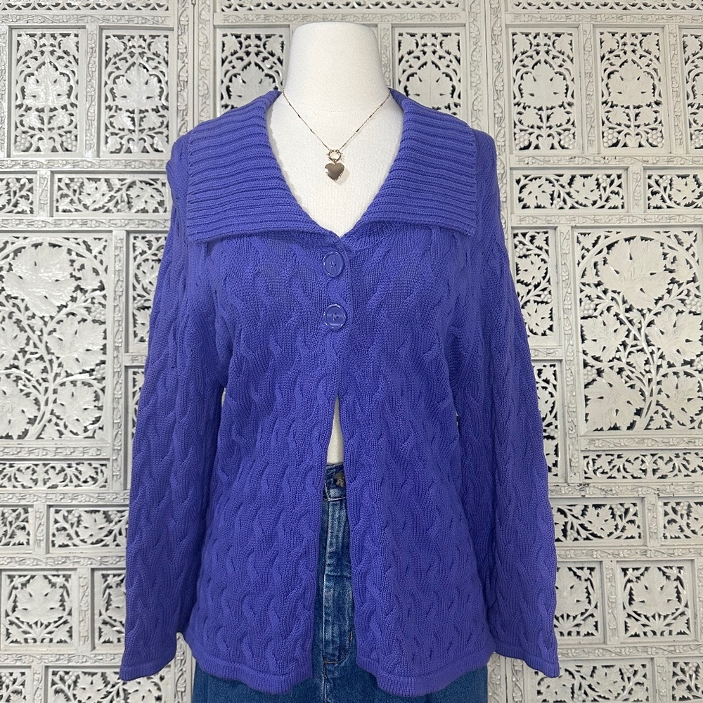Vintage Y2K Purple Chunky Knit Two‎ Button Fly Cardigan Sz Large